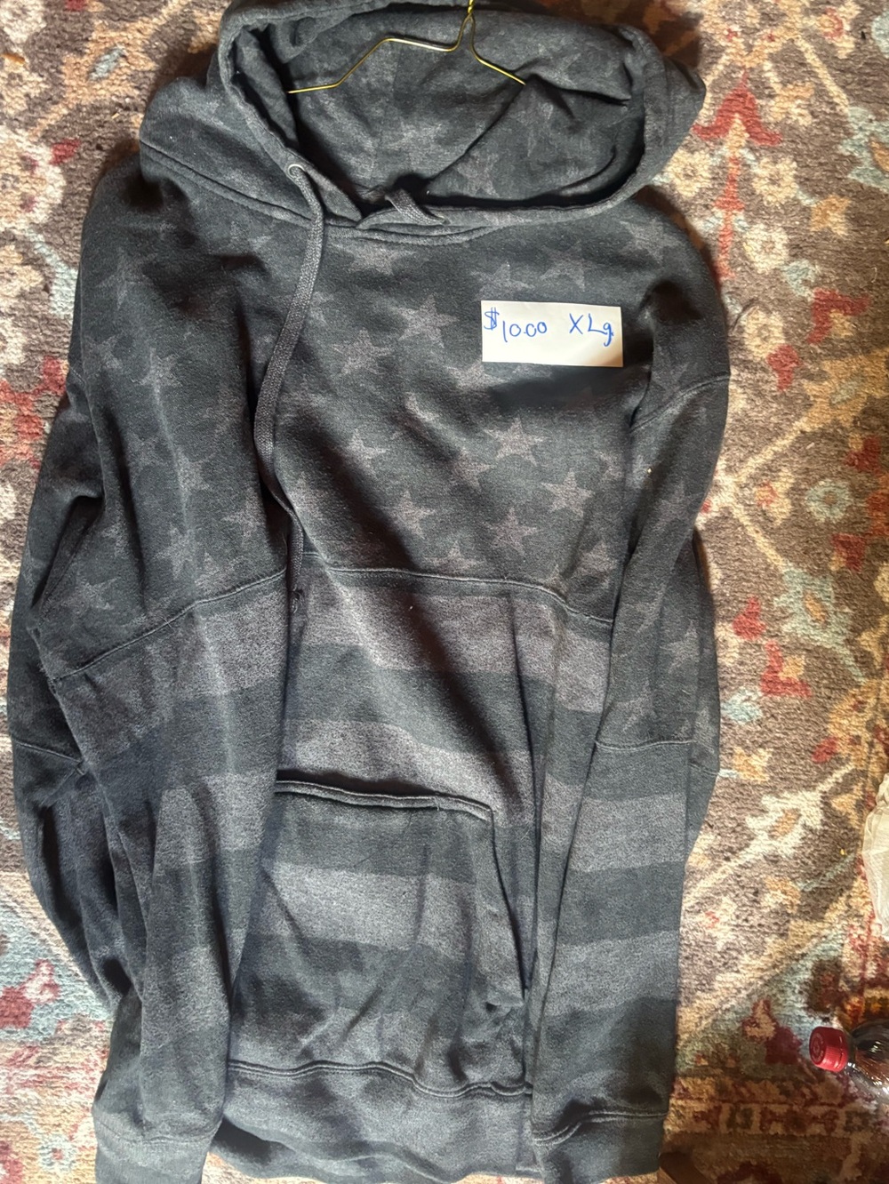 Men's Charcoal Star & Stripe Hoodie Sweatshirt - XL